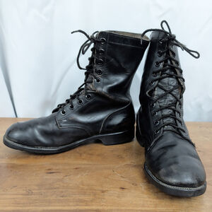 Men's US Army 1982 Dated Black Leather Combat Boots 9.5 Wide